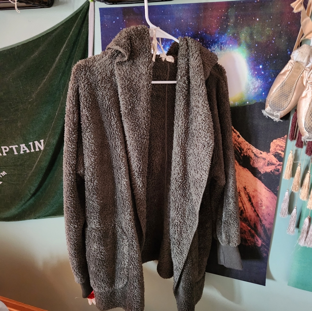 Dark green sherpa cardigan